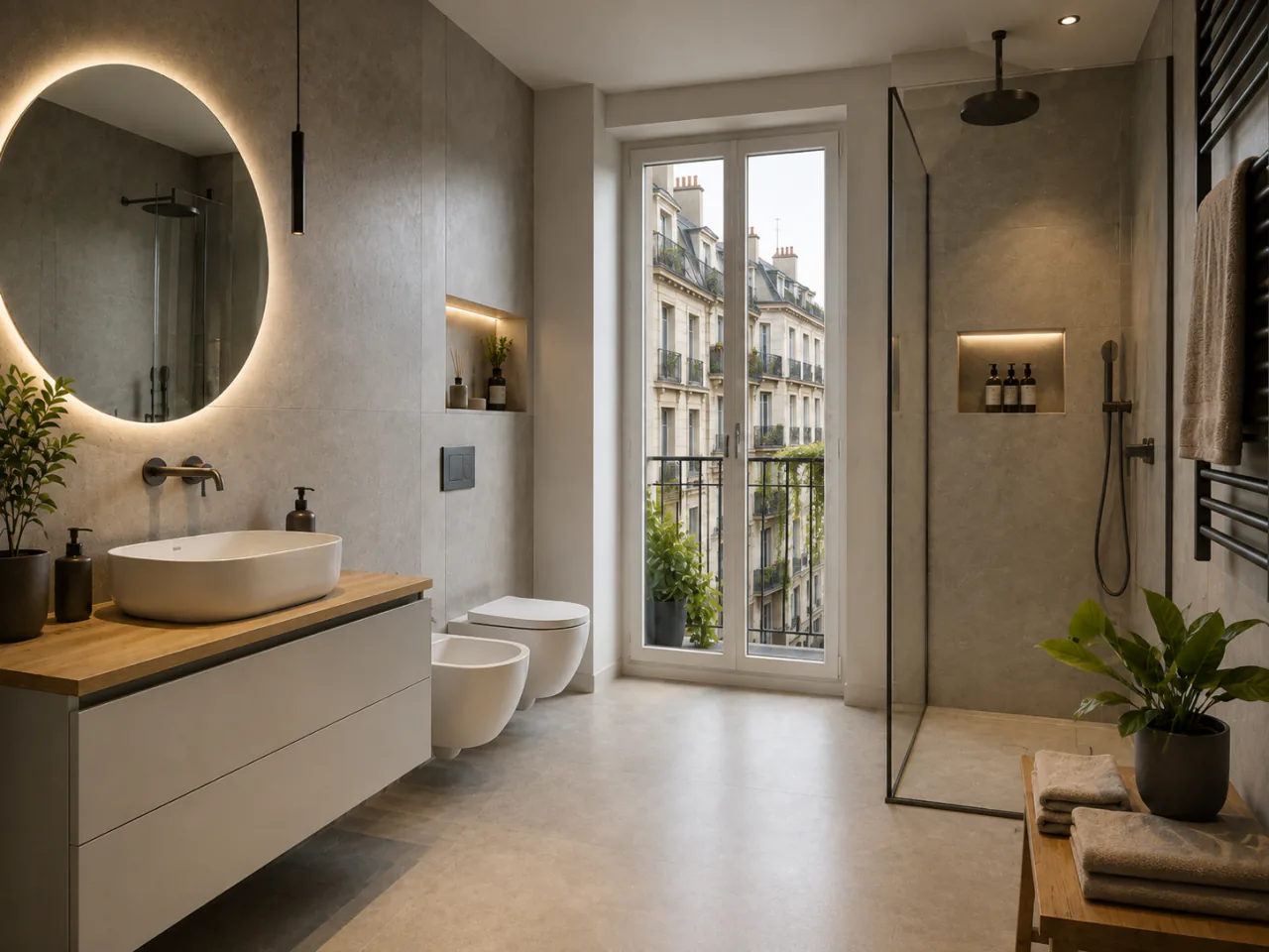 Bagno contemporaneo in un appartamento urbano a Milano