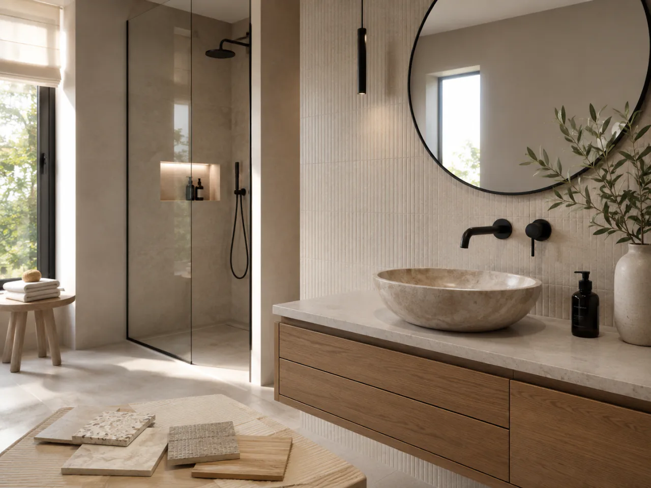 Campioni di materiali e finiture per la ristrutturazione del bagno